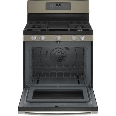 30" GE 5.0 Cu. Ft. Fan Convection 5-Burner Freestanding Gas Air Fry Range - JCGB735EPES