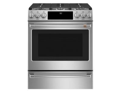 30" GE Cafe 5.6 Cu. Ft. Slide-In Front Control Gas Oven With Convection Range - CCGS700P2MS1