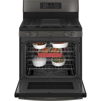 30" GE Profile 5.6 Cu. Ft. True Convection 5-Burner Freestanding Gas Air Fry Range In Black - PCGB935BPTS