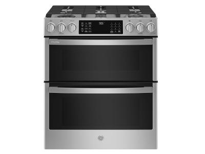 30" GE Profile Slide-In Double Oven Gas Range With Wifi In Stainless Steel - PCGS960YPFS
