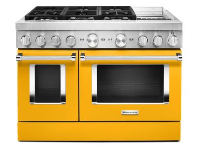 48" KitchenAid 6.3 Cu. Ft. Smart Commercial-Style Dual Fuel Range With Griddle In Yellow Pepper - KFDC558JYP