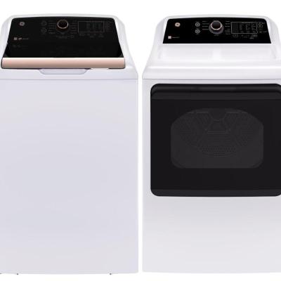 27" GE 7.4 Cu. Ft. Top Load Electric Dryer in White And Rosegold - GTD69EBPYWR