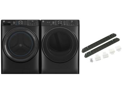 28" GE 5.8 Cu. Ft. Smart Front Load Steam Washer and 7.8 Cu. Ft. Electric Dryer and Stack Bracket Kit - GFA28KITN-GFW655SPVDS-GFD65ESMVDS