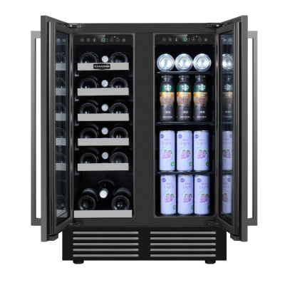 24" Marathon French Door Dual Zone Beverage Cooler in Black Steel - MBWC56-FDBLS-1