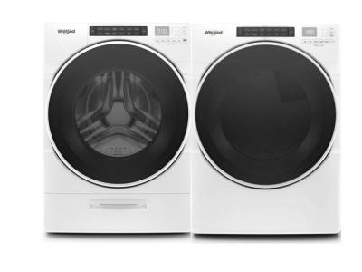 27" Whirlpool 5.2 cu.ft I.E.C. Closet Depth Front Load Washer and 7.4 cu.ft Front Load Electric Dryer - WFW6620HW-YWED6620HW