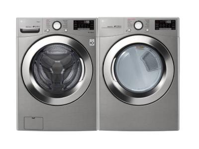 27" LG 5.2 cu. ft Capacity Front Load Washer and 7.4 cu.ft Capacity Smart Wi-Fi Enabled Electric Dryer - WM3700HVA-DLEX3700V