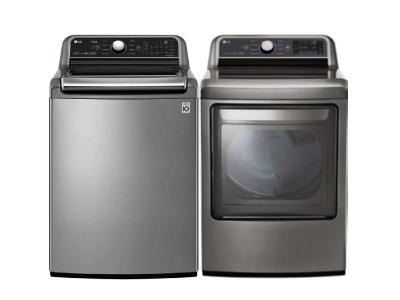 27" LG 5.6 Cu. Ft. Top Load Smart Washer and 7.3 Cu. Ft. Super Capacity Dryer - WT7305CV-DLEX7300VE