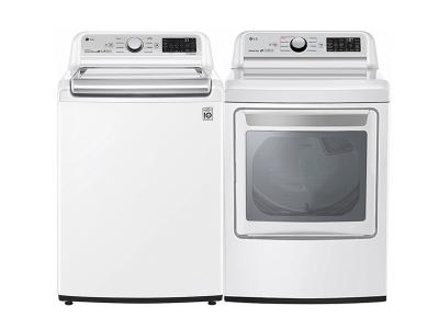 27" LG 5.6 Cu. Ft. Capacity Smart Wi-fi Enabled Top Load Washer and 7.3 Cu.Ft. Electric Dryer - WT7305CW-DLEX7250W